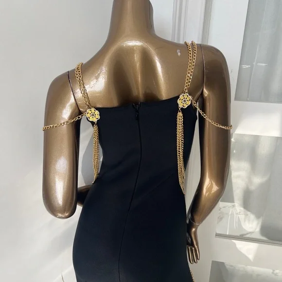 Brand New! Elegant Black Dress with Gold Accents - Picture 9 of 10
